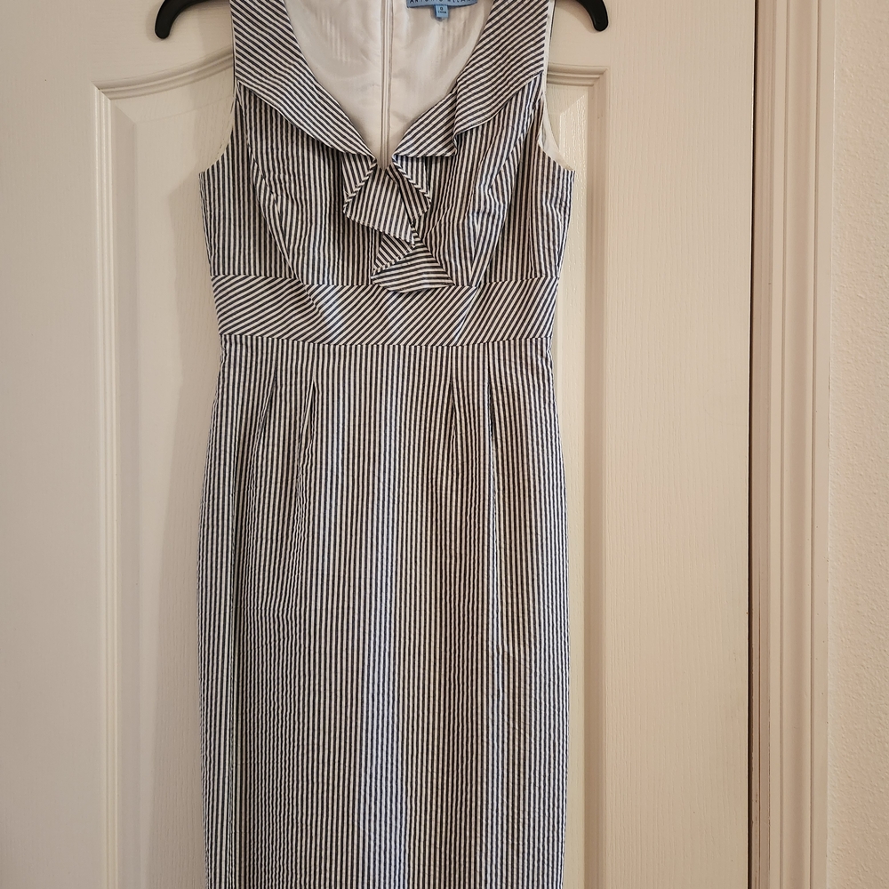 ANTONIO MELANI Black and White Striped Midi Dress